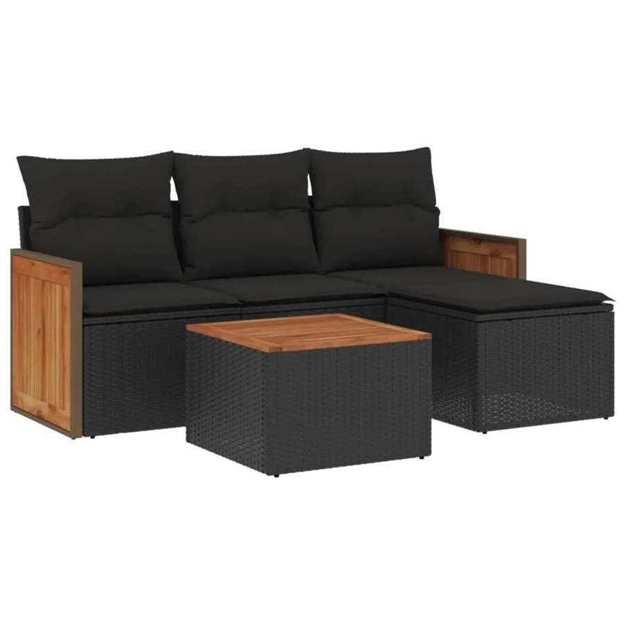 vidaXL 5-tlg Garten-Sofagarnitur aus Polyrattan in Schwarz mit Kissen und L-Form - Bild 2