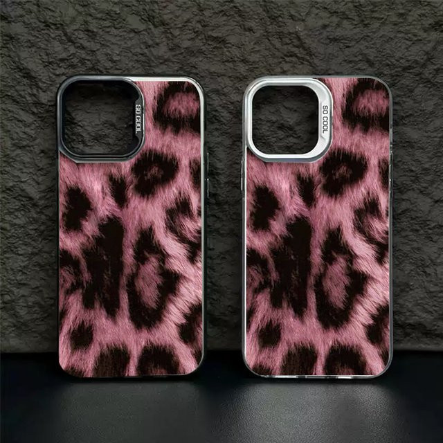 iPhone Hülle mit Rosa Leopardenmuster und schwarzer Galvanisierung für iPhone 11 bis iPhone 17 Pro Max - Bild 1