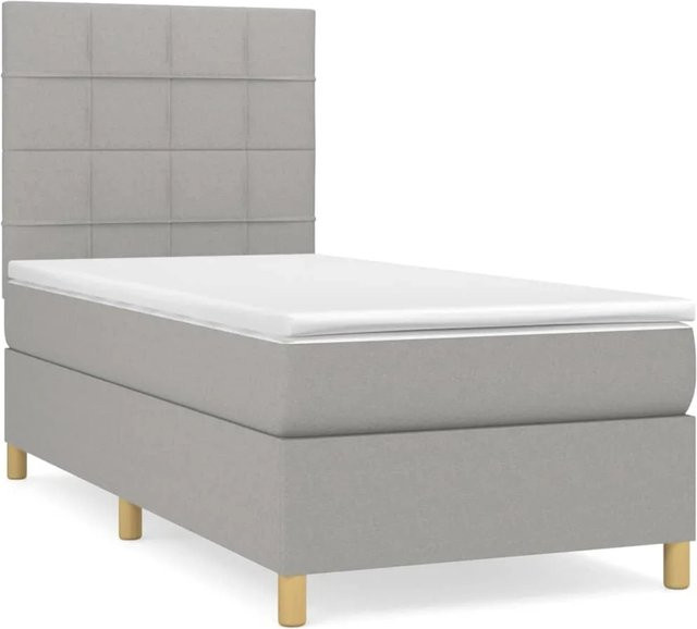 vidaXL Boxspringbett mit Matratze Hybrid-Design in Hellgrau, B/T/H: 100 x 200 x 128 cm - Bild 1