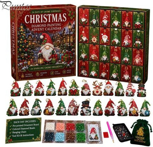 Freebuy Faux-Diamant-Bastelset mit Gnom-Motiven für Halloween, Advent und Weihnachten, DIY Countdown Überraschungsset für Kinder und Erwachsene, Hängeornamente in Braun und Mehrfarbig - Bild 1