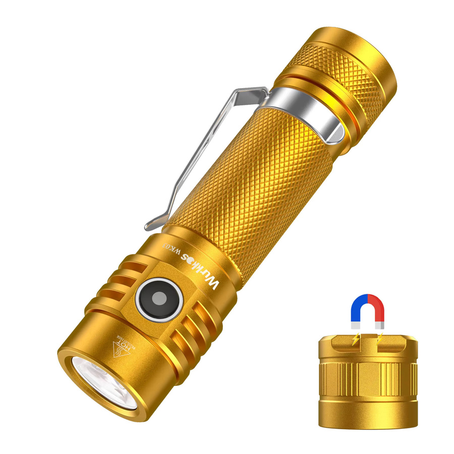 Wurkkos Golden WK03 519A EDC-Taschenlampe in Gold/Messing mit 1200 lm, hohem CRI, IPX8-Wasserdichtigkeit und magnetischem Ende - Bild 6