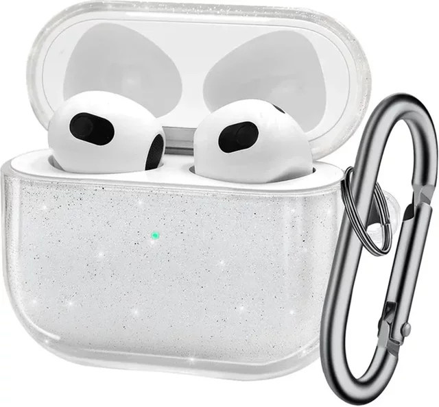 Bling Glitzer TPU-Kopfhörerhülle mit Schlüsselanhänger für Apple AirPods Pro und AirPods 3 2 1 Generation in Transparent - Bild 1