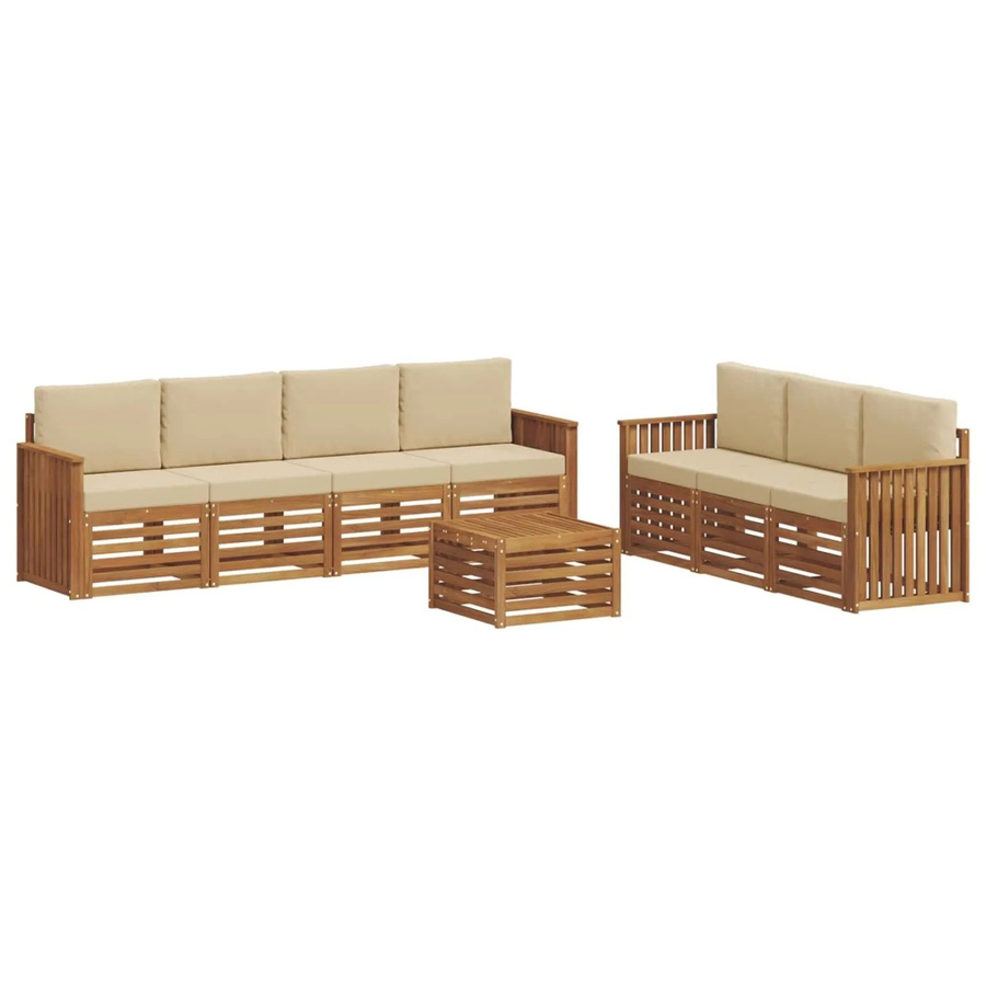 vidaXL Sofagarnitur 8-teilig aus Massivholz Akazie in Natur und Beige mit Tisch und Polstern - Bild 2