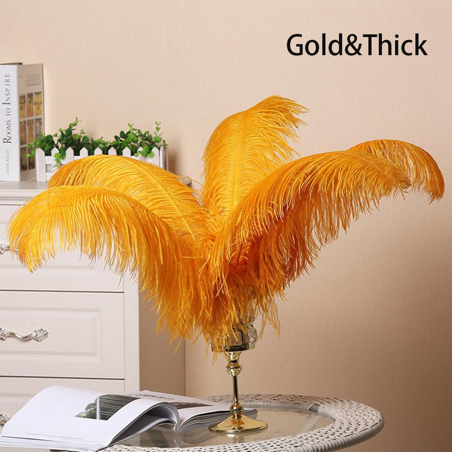 10 Stück goldgelbe Straußenfedern für DIY Basteln und Hochzeitsdeko, gefärbt, Farbe: Khaki, Länge: 45-50 cm - Bild 2