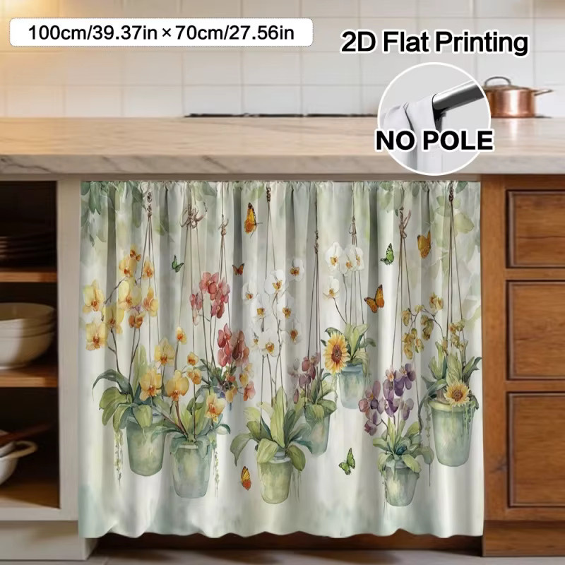 VIKAMA Küchenschrank-Vorhang mit Orchideen- und Schmetterlingsmuster in Multicolour als Sichtschutz und Dekoration für Küche oder Badezimmer - Bild 4