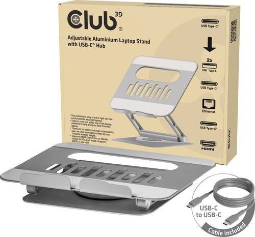 Club3D Laptopständer mit USB-C HUB 100W in Silber - Bild 1