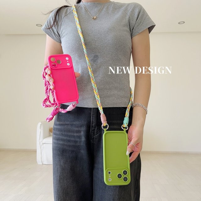 Stoßfeste Lanyard Handyhülle für Apple iPhone 17 Pro Max, 16, 15 Plus, 14, 13 mit Crossbody Neck Cord Strap und Soft Lens Protection in Grün und Multicolour - Bild 1