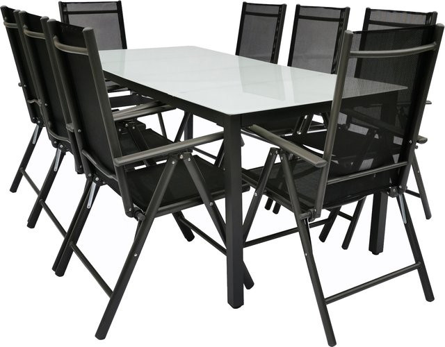 VCM 9-teiliges Gartenmöbel Set in Anthrazit mit Tisch und 8 Stühlen aus Alu und ESG-Sicherheitsglas, Tisch Maße H: 76 cm, B: 189 cm, T: 90 cm - Bild 1