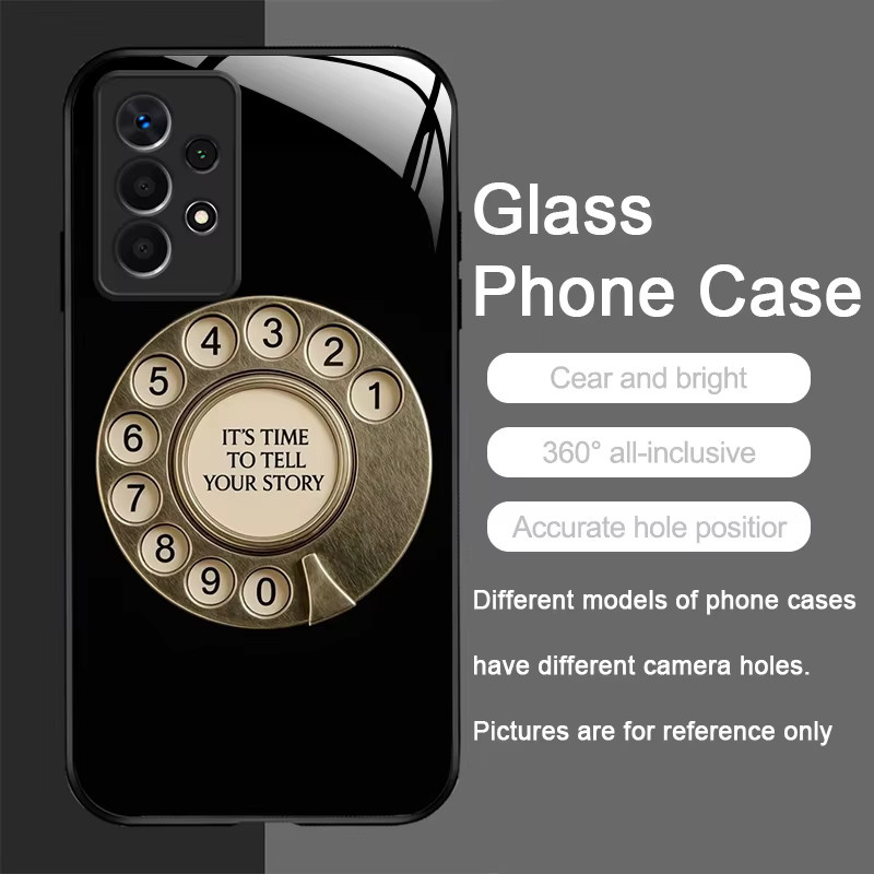 Retro Dreh Zifferblatt Muster Handyhülle mit gehärtetem Glas für Samsung Galaxy S25 Ultra S24 S23 Plus S22 S21 S20 FE 5G in Schwarz - Bild 2