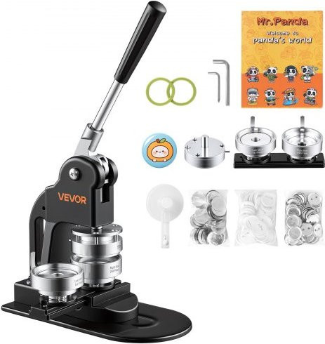 VEVOR Buttonmaschine 58 mm Badgemaker in Schwarz mit 500-teiligem Zubehör, Kreisschneider und Sechskantschlüsseln für DIY Anstecker, Pins, Kühlschrankmagnete und Schlüsselanhänger - Bild 1