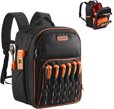 VEVOR Werkzeugrucksack mit 49 Taschen und Laptopfach, Schwarz-Orange, B/H/T: 40,5 x 28,0 x 23,0 cm - Bild 1