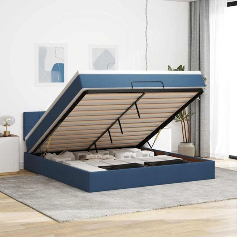 vidaxl Ottoman Polsterbett mit Matratze und LED-Beleuchtung in Blau, B/T/H: 160 x 200 cm - Bild 1