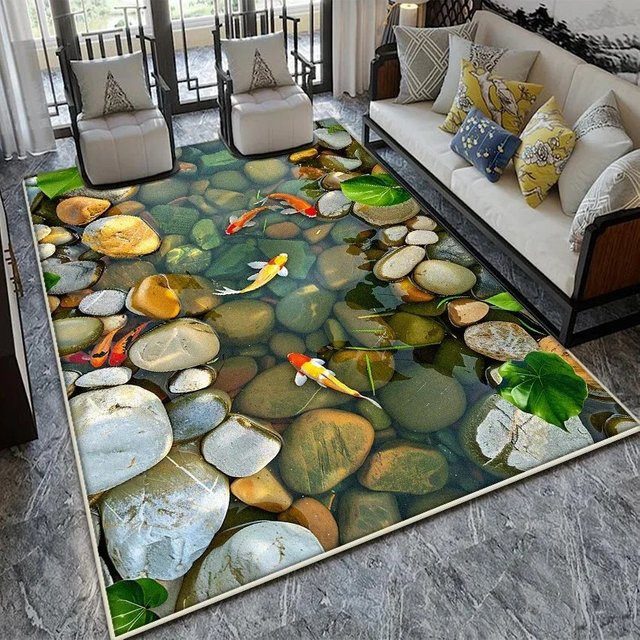 VIKAMA 3D-Teppich mit Koi-Fisch-Motiv, rutschfest und waschbar, modern, mehrfarbig, B/T: 200 x 300 cm - Bild 1