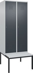 C+P Spind Classic PLUS Garderobenschrank mit Sitzbank, 2 Abteile, Lichtgrau, B/T/H: 212,0 x 80,0 x 81,5 cm - Bild 1
