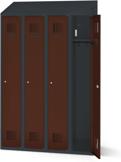 rotstahl Kleiderspind mit 4 Türen und Ladefunktion, Farbe Mahagoni und anthrazitgrauer Korpus, B: 120 cm, H: 200 cm - Bild 1