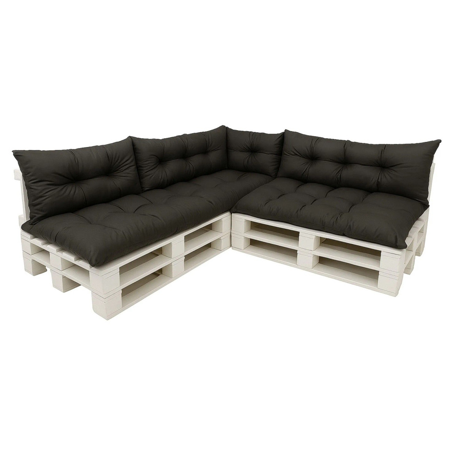 Setgarden 7er Palettensofa Kissen-Set für Outdoor, Schwarz, 7-teilig, Sitzkissen Breite: 120 cm, Tiefe: 80 cm, Rückenkissen Breite: 120 cm, Höhe: 40 cm - Bild 2