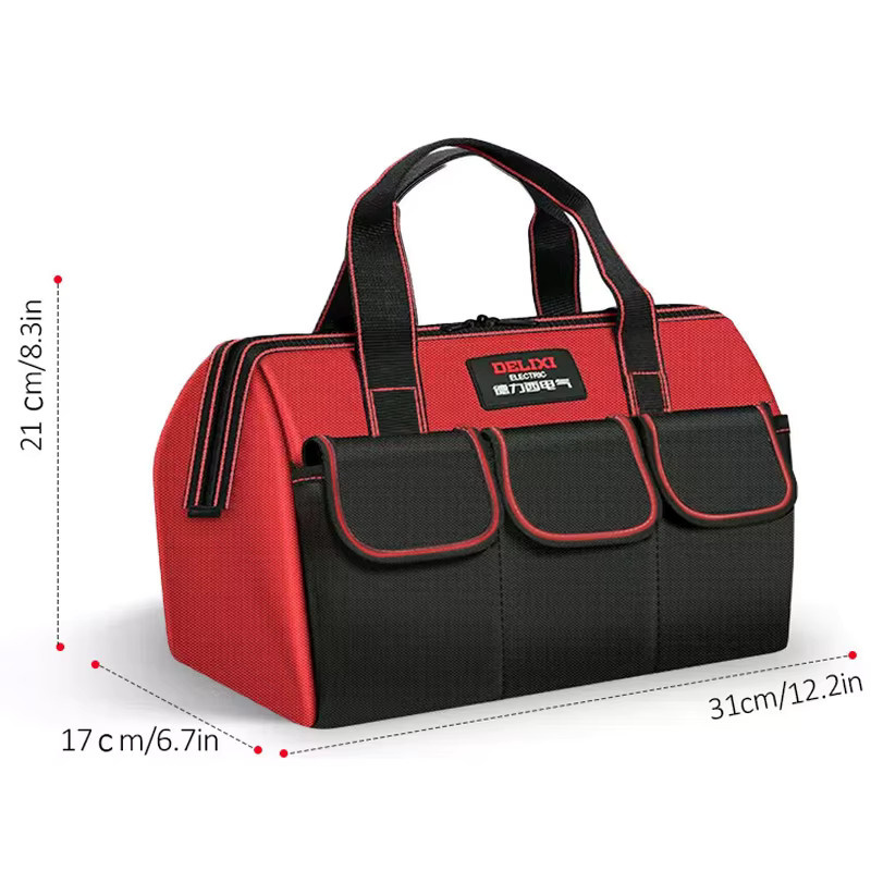 DELIXI Werkzeugtasche wasserdicht in Rot, multifunktionale Aufbewahrungstasche für Elektriker und Mechaniker, B/T/H: 31,0 x 21,0 x 17,0 cm - Bild 2