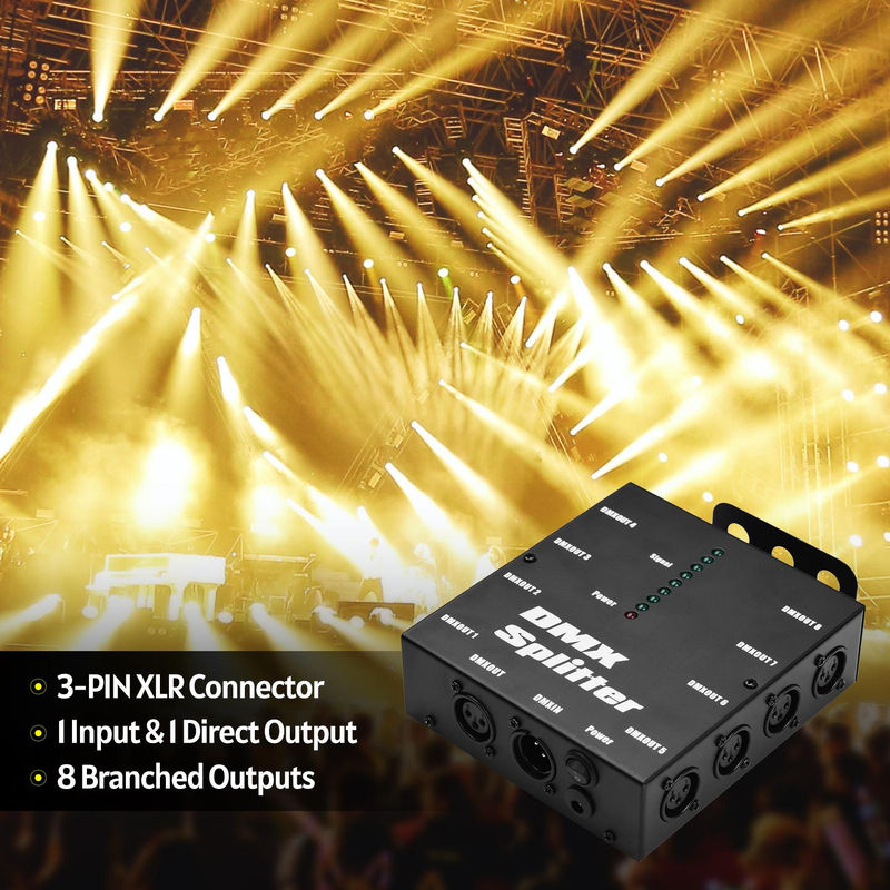 Andoer DMX512 Optischer Signalverstärker und Splitter mit 1 Eingang und 8 unabhängigen Ausgängen, EU-Stecker, Schwarz - Bild 6
