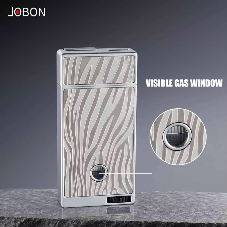 JOBON Flaches Blaue-Flammen-Feuerzeug mit Relief-Design und sichtbarem Gasfenster in Blau aus Legierung - Bild 2