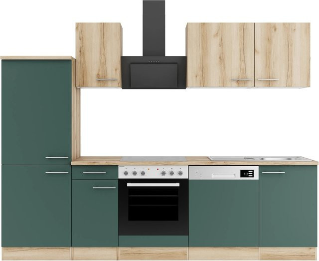 Optifit Küchenzeile KPLS 2742-9+ Liv.290/Sav.405 in Wildeiche Nachbildung und Steingrün, Breite: 270 cm - Bild 1