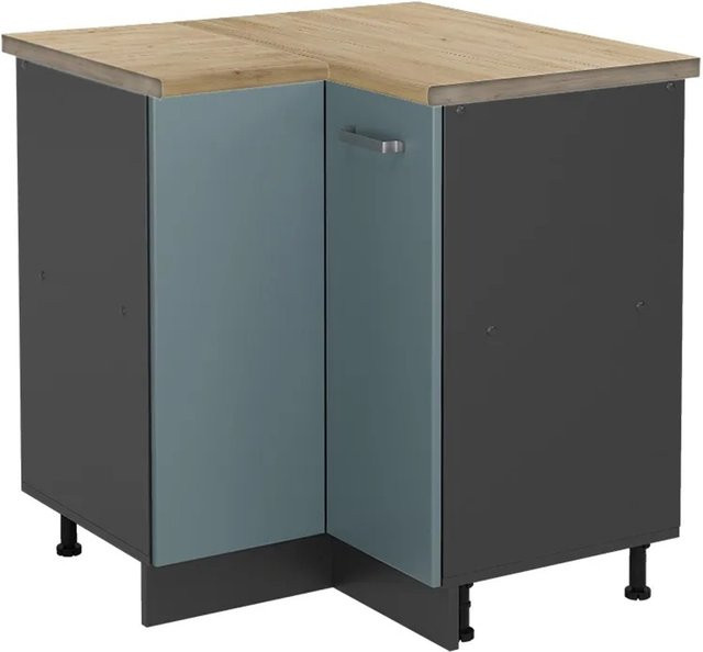 Vicco R-Line Eckunterschrank für die Küche in Blau-Grau/Anthrazit und Eiche, Wandmontage, B/T/H: 75,6 x 60,0 x 81,6 cm - Bild 1