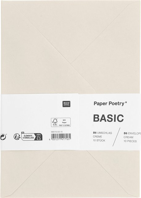 Rico Design Paper Poetry Kuvert Basic B6 in Creme, 10 Stück - Bild 1