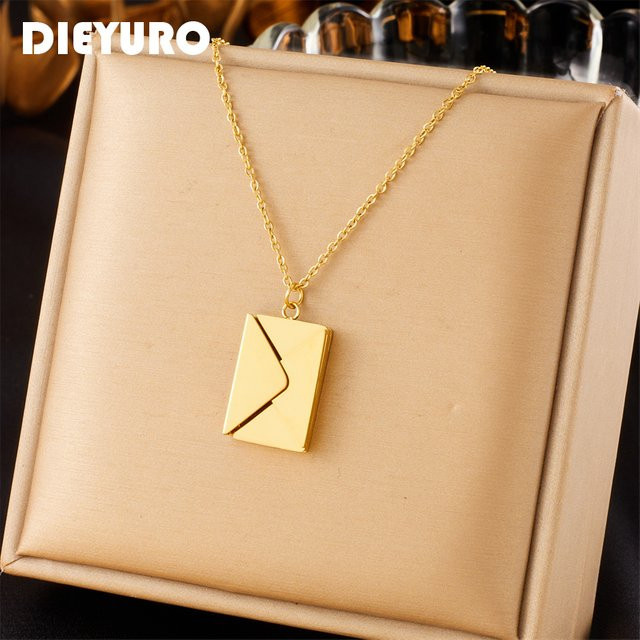 DIEYURO Halskette mit Umschlag Anhänger, Edelstahl, Gold, Damen - Bild 1