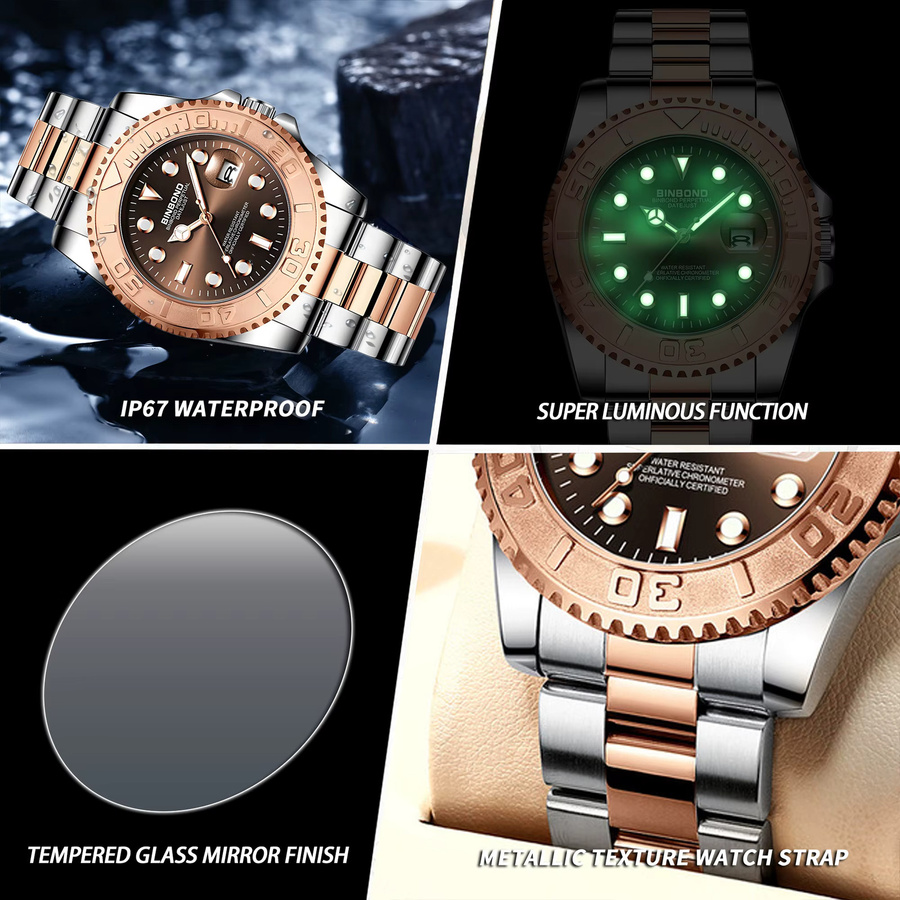 BINBOND Armbanduhr Quarz, Edelstahl, Schwarz, Herren - Bild 5