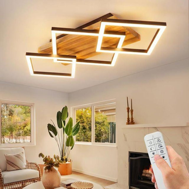 NETTLIFE LED Deckenleuchte mit Holzrahmen in Weiß, dimmbar und modern im rechteckigen Design - Bild 1