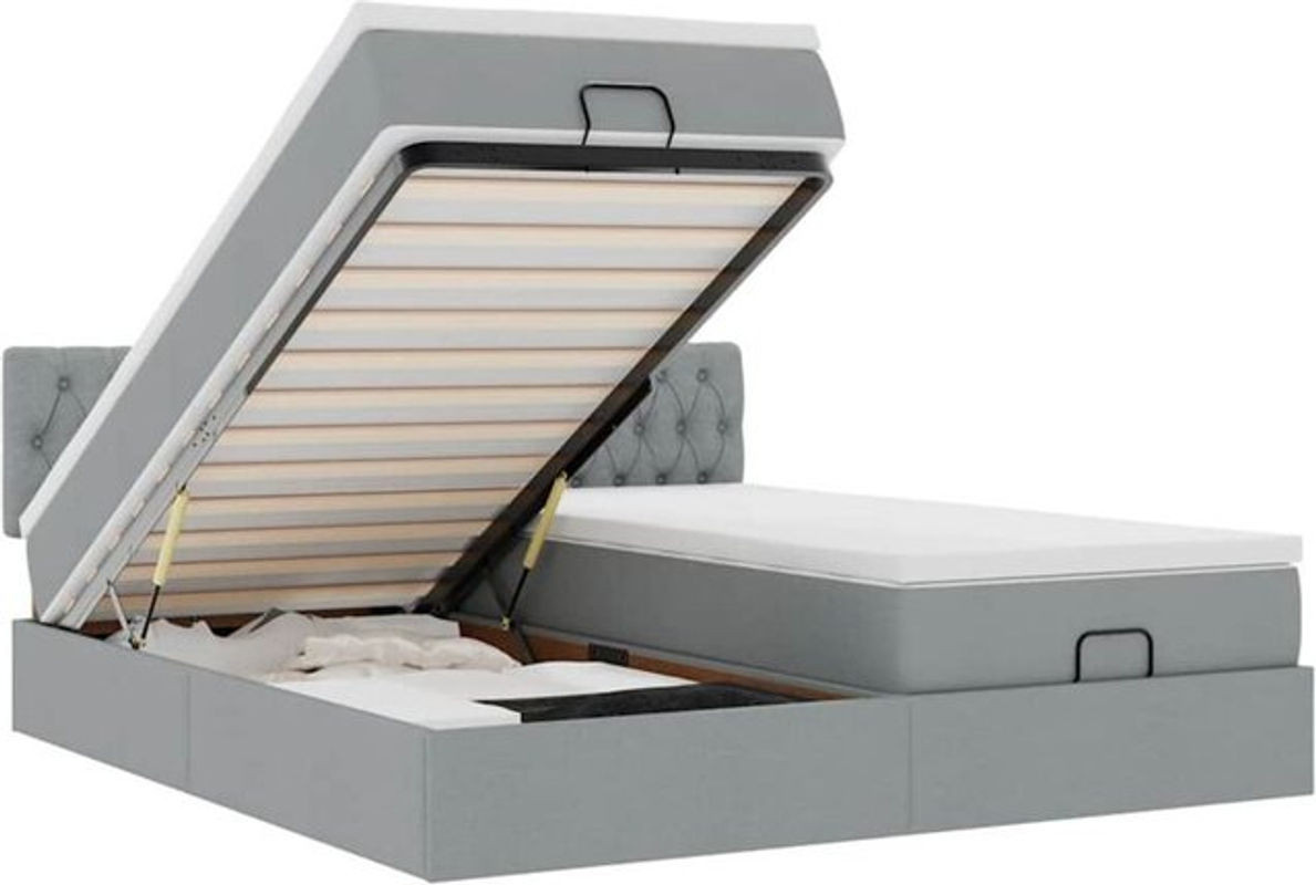 vidaxl Ottoman Polsterbett mit Matratze in Hellgrau aus Stoff, B/T: 160 x 200 cm - Bild 1