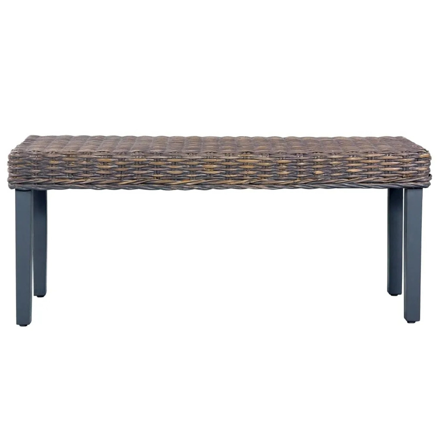 vidaXL Sitzbank aus Kubu-Rattan und massivem Mangoholz in Grau, Breite: 110 cm, Höhe: 45 cm, Tiefe: 35 cm - Bild 2