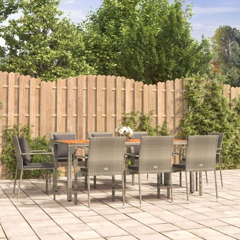 9-teiliges Gartenmöbel-Set Vidaxl aus Polyrattan in Grau mit Kissen - Bild 1