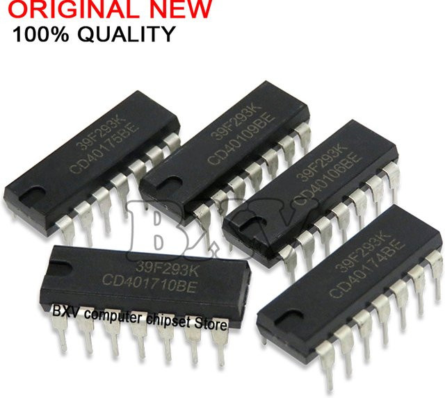 10 Stück IC DIP-14 Set mit CD40106BE, CD40109BE, CD40174BE, CD40110BE und CD40175BE in Schwarz - Bild 1