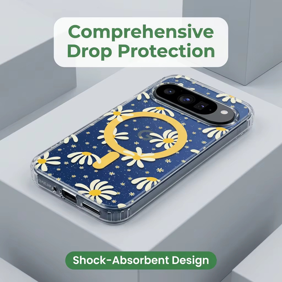 IMD Magnetische Handyhülle mit Sonnenblumen-Glitzer für Google Pixel 9 9 Pro 9 Pro XL 10 10 Pro 10 Pro XL 10A 9A in Blau Farbverlauf, stoßfeste Abdeckung - Bild 4