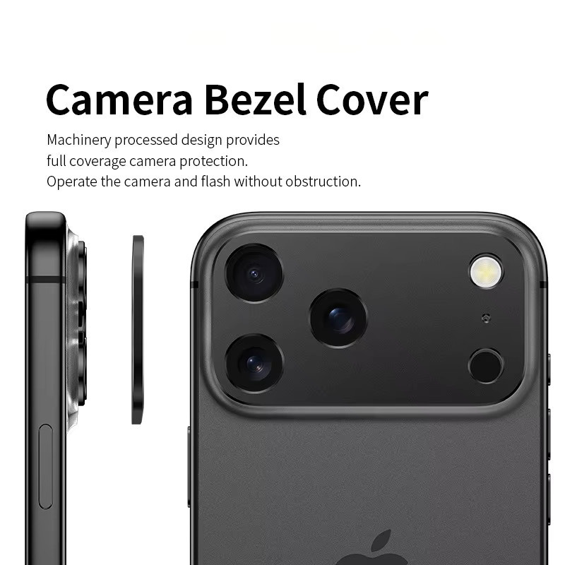 1-3er-Set HD-Aluminium-Rückkamera-Schutzfolie für Apple iPhone Air 17, iPhone 17Pro und iPhone 18 Pro Max in Schwarz mit kratzfestem Metallring-Objektivschutz - Bild 3