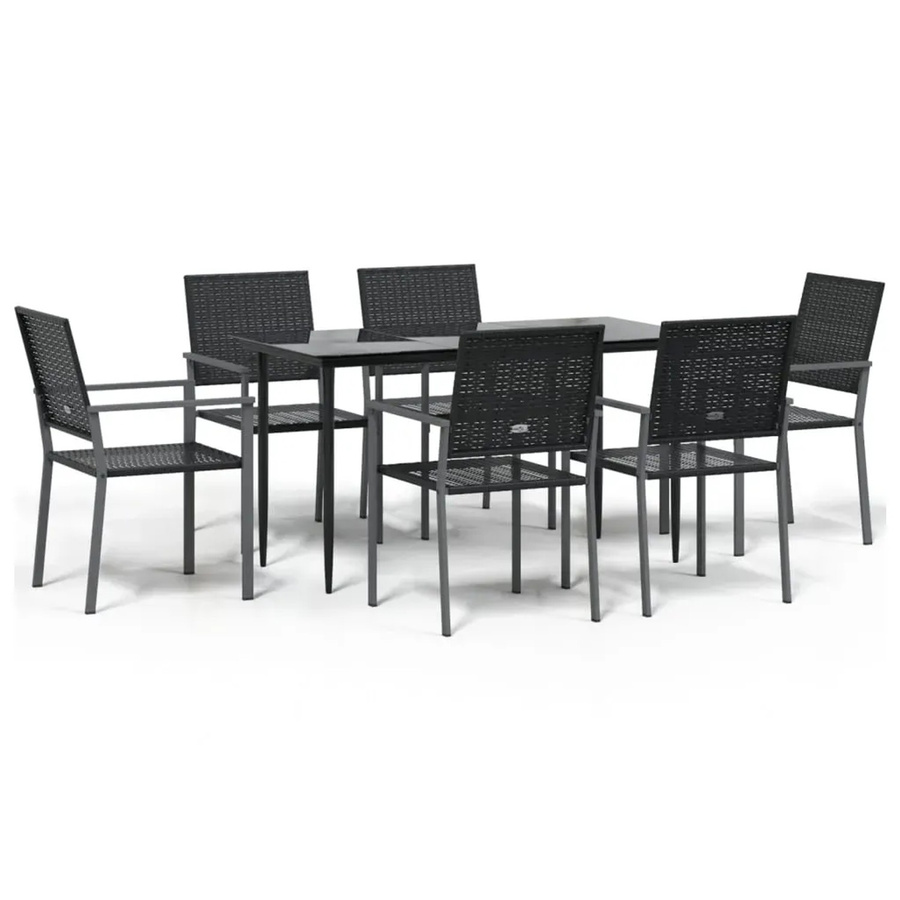 vidaXL 7-teilige Garten-Essgruppe aus Poly Rattan und Stahl in Schwarz mit gehärtetem Glas, B/T/H: 110 x 62,5 x 70 cm - Bild 2