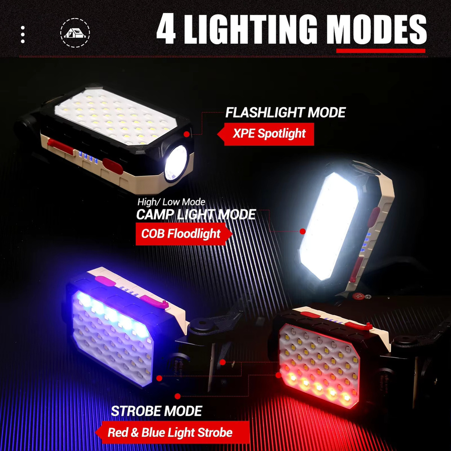XIWANGFIRE Wiederaufladbare LED COB Arbeitsleuchte mit Magnet, wasserdichte Camping-Laterne in Schwarz mit Power-Display - Bild 4