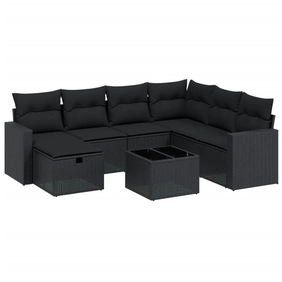 vidaXL 8-tlg Garten-Sofagarnitur in L-Form aus schwarzem PE-Rattan mit Kissen und pulverbeschichtetem Stahlgestell - Bild 2