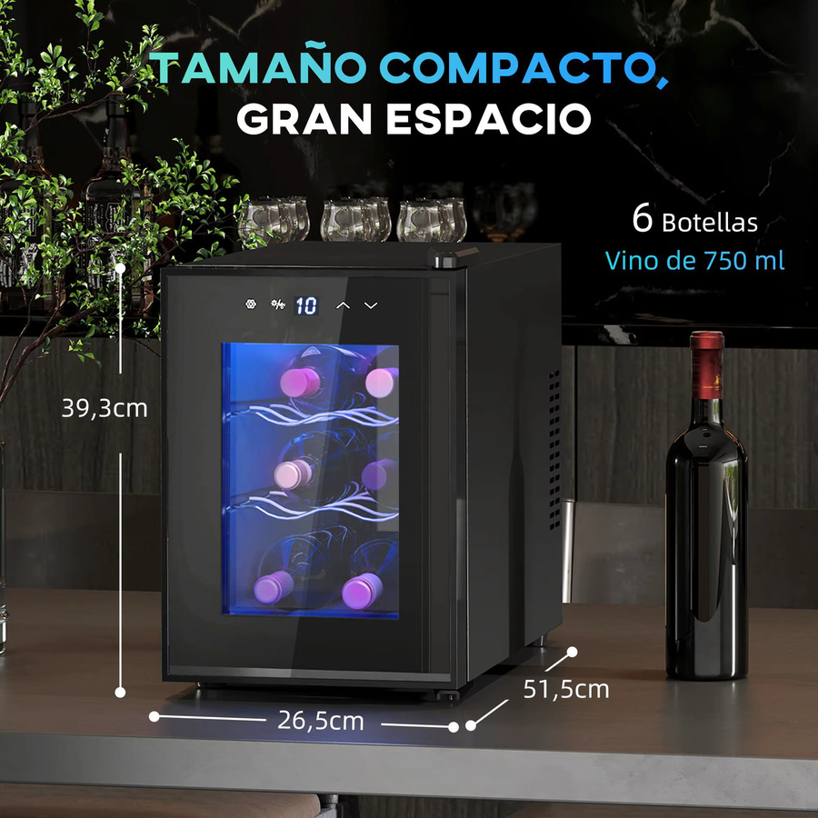 HOMCOM Weinkühler Schwarz mit LED-Innenbeleuchtung, Touchdisplay und Temperaturregelung 8-18°C, Fassungsvermögen 17 l - Bild 4
