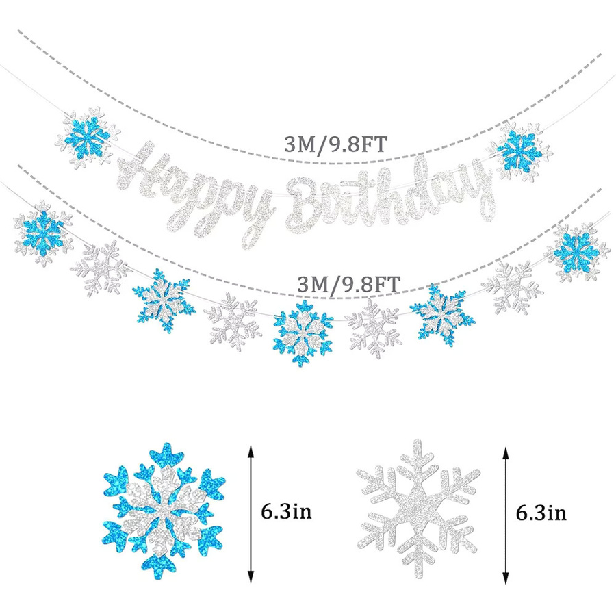 EsenTroye Geburtstag Banner Winter Wunderland in Blau und Weiß mit Schneeflocken-Glitzer-Design - Bild 5