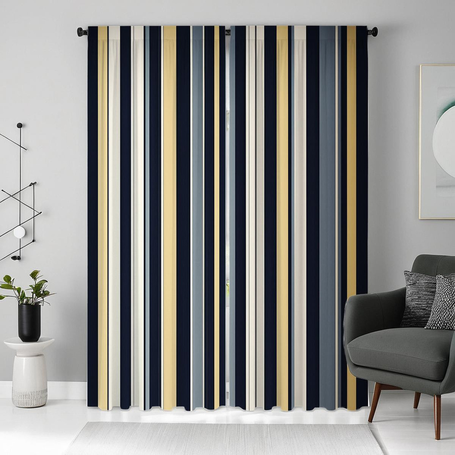2 Stück Mediterrane gestreifte Vorhänge in Multicolour für Wohnzimmer und Schlafzimmer, halbtransparent, B: 132 cm, H: 160 cm - Bild 5