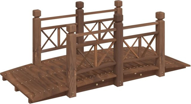 Gartenbrücke mit Geländer von Yiwydaa aus massivem Fichtenholz in Braun, B/T/H: 150 x 67 x 56 cm - Bild 1