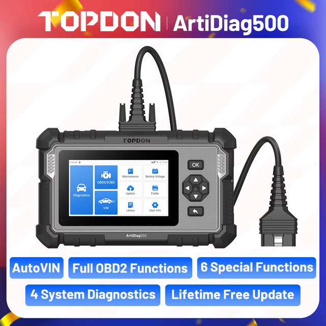 TOPDON ArtiDiag500 OBD2-Scanner Autodiagnosetool für Motor, ABS, SRS und Getriebe in Schwarz - Bild 1