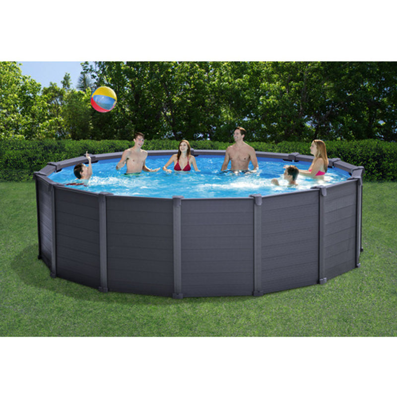 Intex Frame Pool Rund Grau mit Sandfilteranlage, Abdeckung, Bodenplane und Leiter, Durchmesser: 478 cm, Höhe: 124 cm - Bild 5