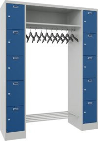 Stier Garderobe mit 2 Säulen, 5 Fächern und offener Hutablage, Lichtgrau/Enzianblau, mit Zylinderschloss - Bild 1