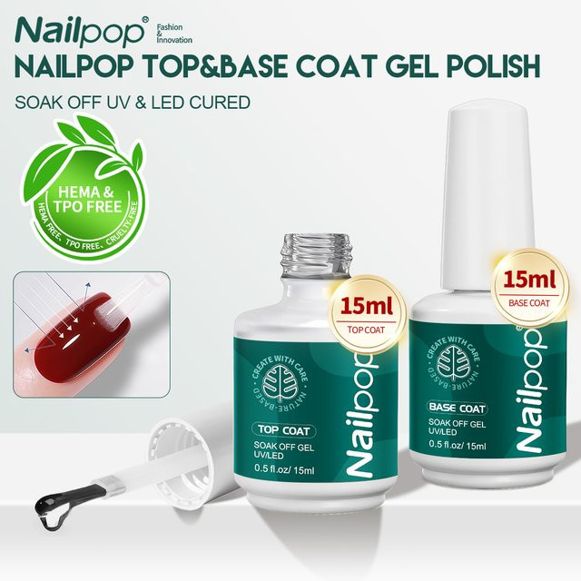 Nailpop Top Base Coat Gel, transparent, glänzend, 2 Stück - Bild 1