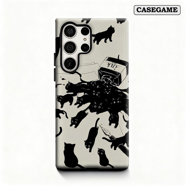 Potdemiel Handyhülle Ink Blot Cat Swarm für Samsung Galaxy S25 Ultra, S24 und S23 Ultra Plus, stoßfeste doppellagige Rückseite, Multicolour - Bild 1