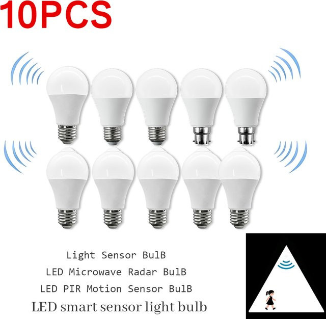 10er-Pack Gatetop LED-Glühbirnen mit PIR Radar-Bewegungssensor E27, 10W Warmweiß, Weiß - Bild 1