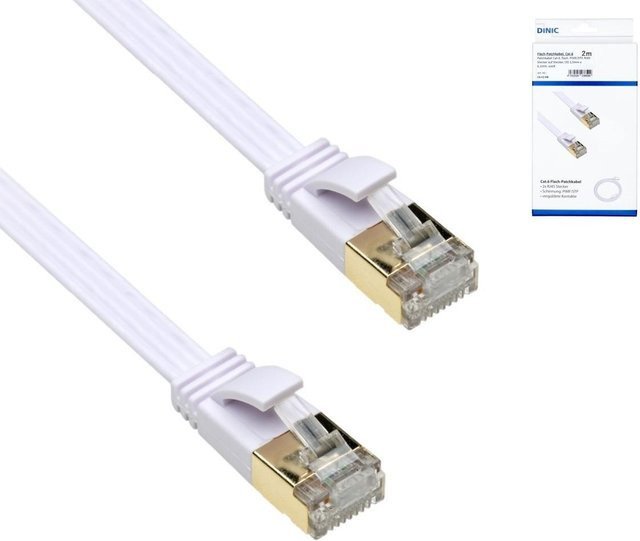 DINIC Patchkabel Cat.6 flach PiMF/STP Ethernet/LAN Weiß, Länge: 2 m - Bild 1