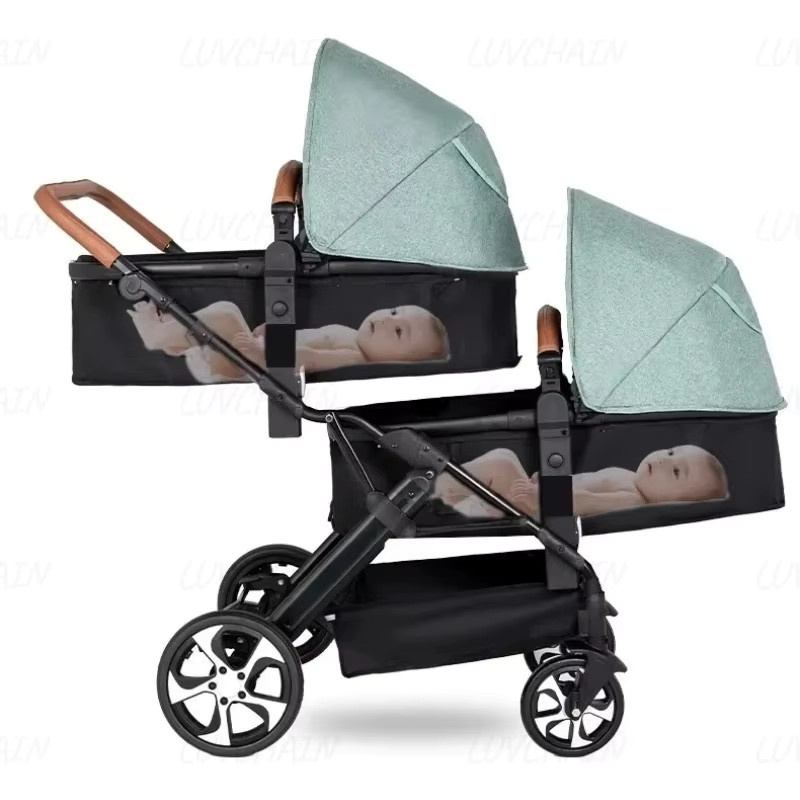 LUVCHAIN Tragbarer klappbarer Zwillingskinderwagen mit Doppelsitz, Autositz, Regenschutz und Moskitonetz - Bild 3